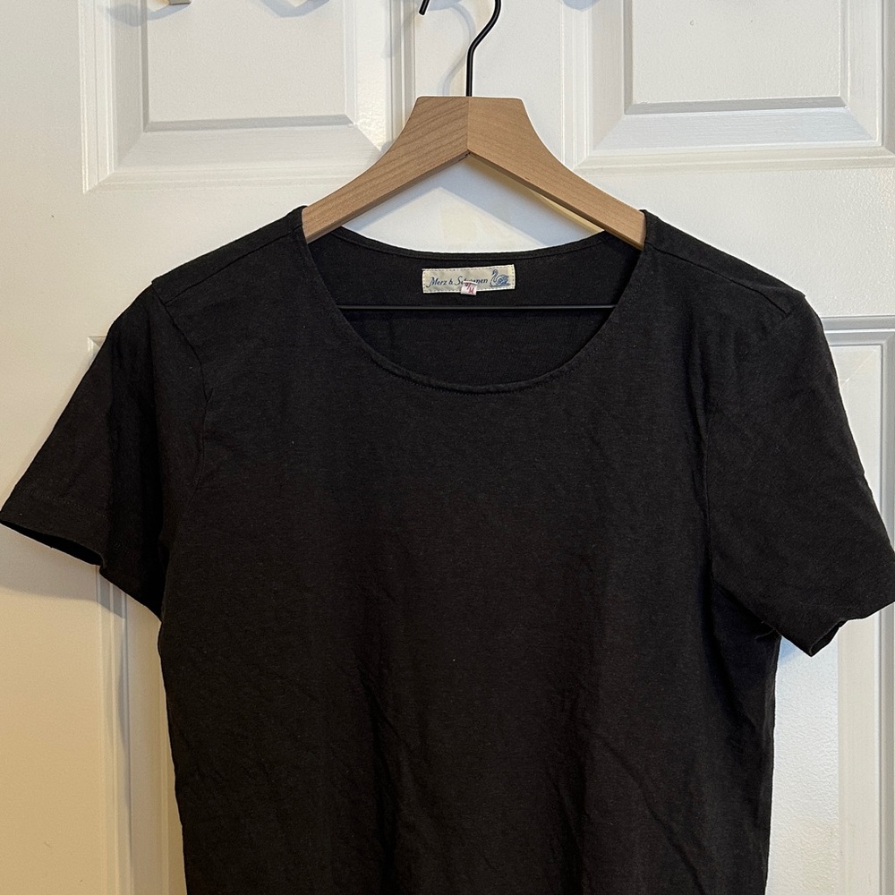 Merz b. Schwanen 5 M Round Neck Charcoal Short Sleeve T-Shirt Loopwheel